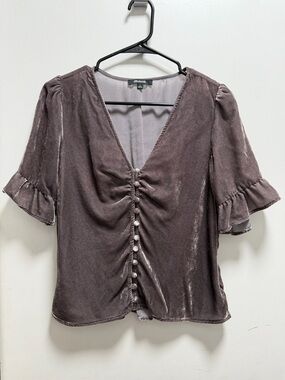 Madewell Grey Velvet Daylight Shirt Blouse Womens Sz 6 Coquette Romantic Classic